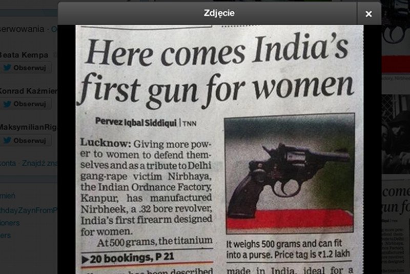 Pistolety dla kobiet sposobem na gwałty w Indiach?
