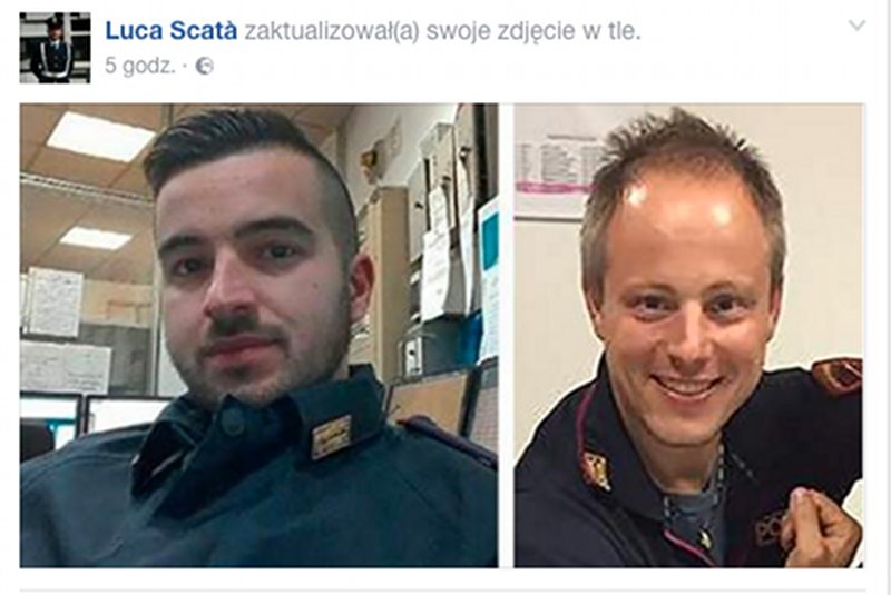 Policjanci Luca Scata (pierwszy z lewej) i Christian Movio stali się bohaterami Włochów. Zwłaszcza Scata, który ratując kolegę zastrzelił podejrzanego o zamach w Berlinie.