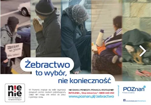 Plakat promujący poznańską akcję przeciwko żebractwu
