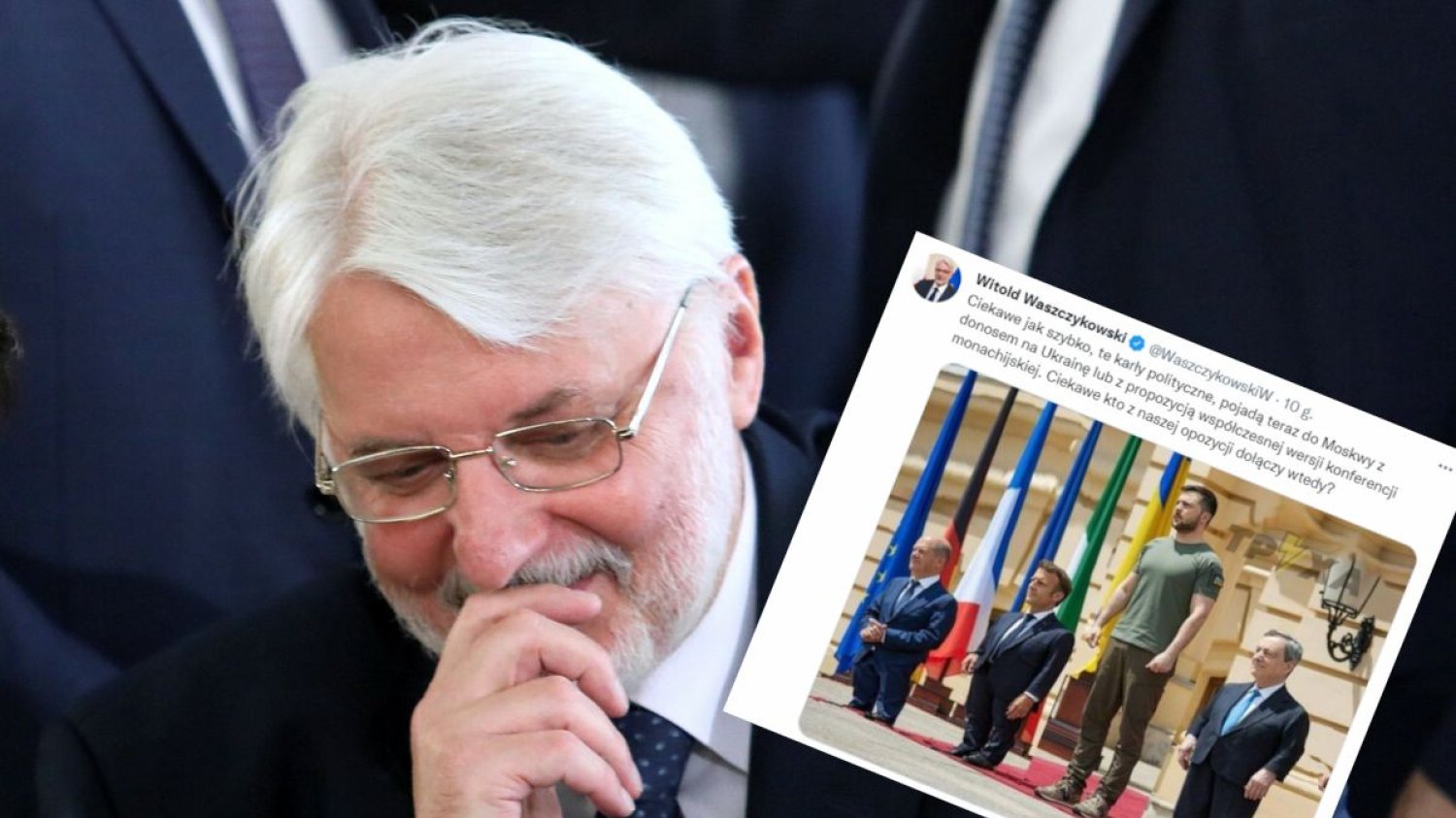 Witold Waszczykowski udostępnił obraźliwe zdjęcie przywódców państw europejskich.