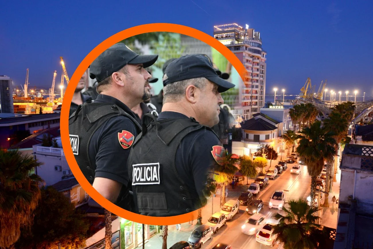 Czy wakacje w Albanii są bezpieczne? MSZ ostrzega w dwóch sprawach. Albania. Policjanci, a w tle kurort Durres nad Adriatykiem.