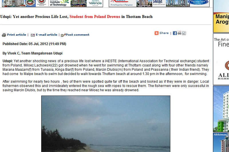 Według portalu polski student utonął