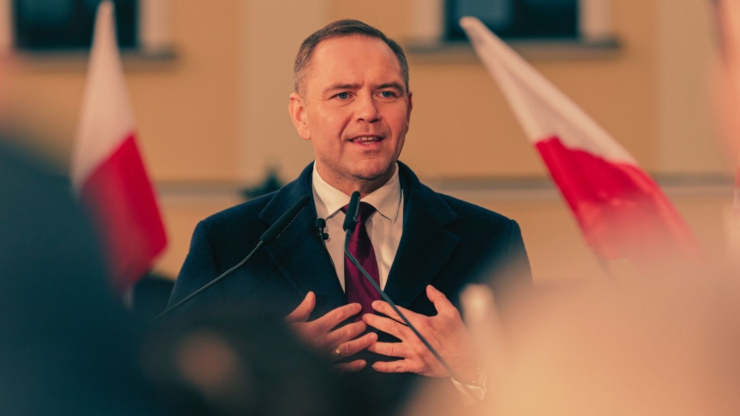 Karol Nawrocki podczas wystąpienia Karol Nawrocki podczas wystąpienia