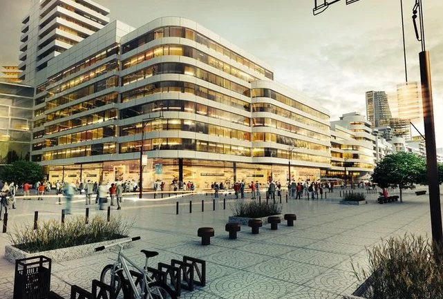 Wizualizacja inwestycji Gdynia Międzytorze, którą kolejarze prowadzą wspólnie z Grupą Inwestycyjną SEMEKO. Jej wartość szacowana jest na ok. 700 mln euro. W sąsiedztwie nowoczesnego dworca kolejowego wyrośnie zabudowa mieszkaniowa, hotelowa i biura.