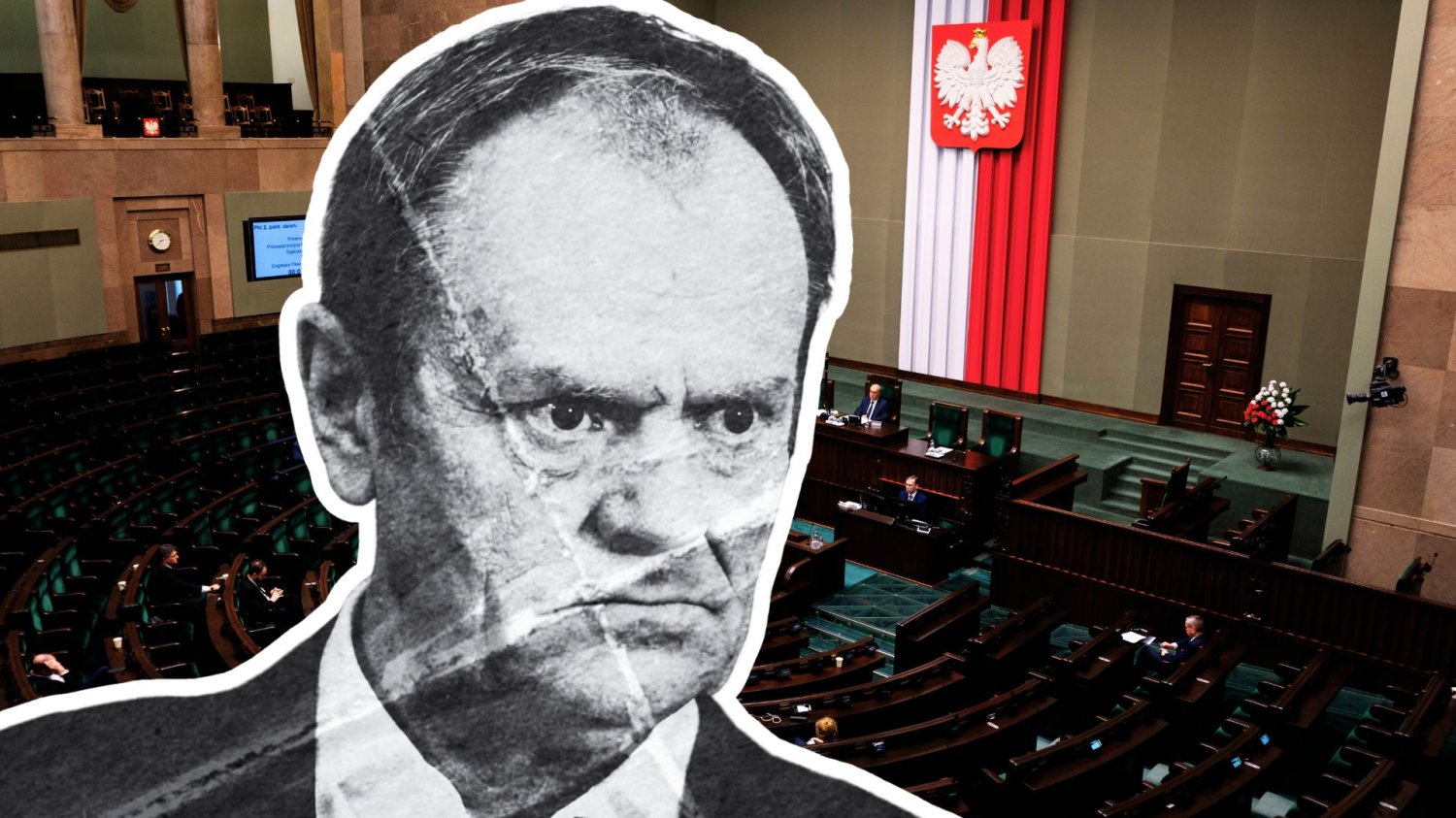 Donald Tusk na tle polskiego Sejmu