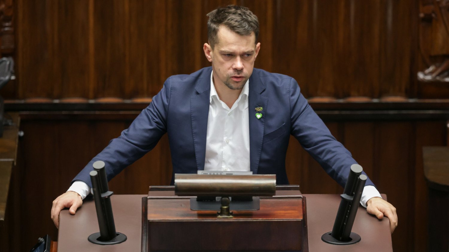 Michał Kołodziejczak postanowił wykorzystać nieoczekiwane spotkanie z Jarosławem Kaczyńskim na sejmowym korytarzu