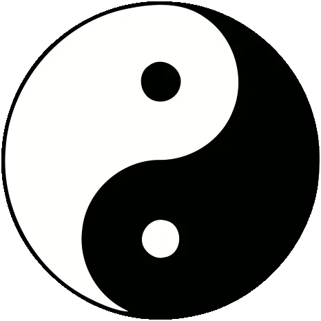 jin-jang; symbolizuje przemieność przeciwstawień dobra i zła, ciemności i światła...