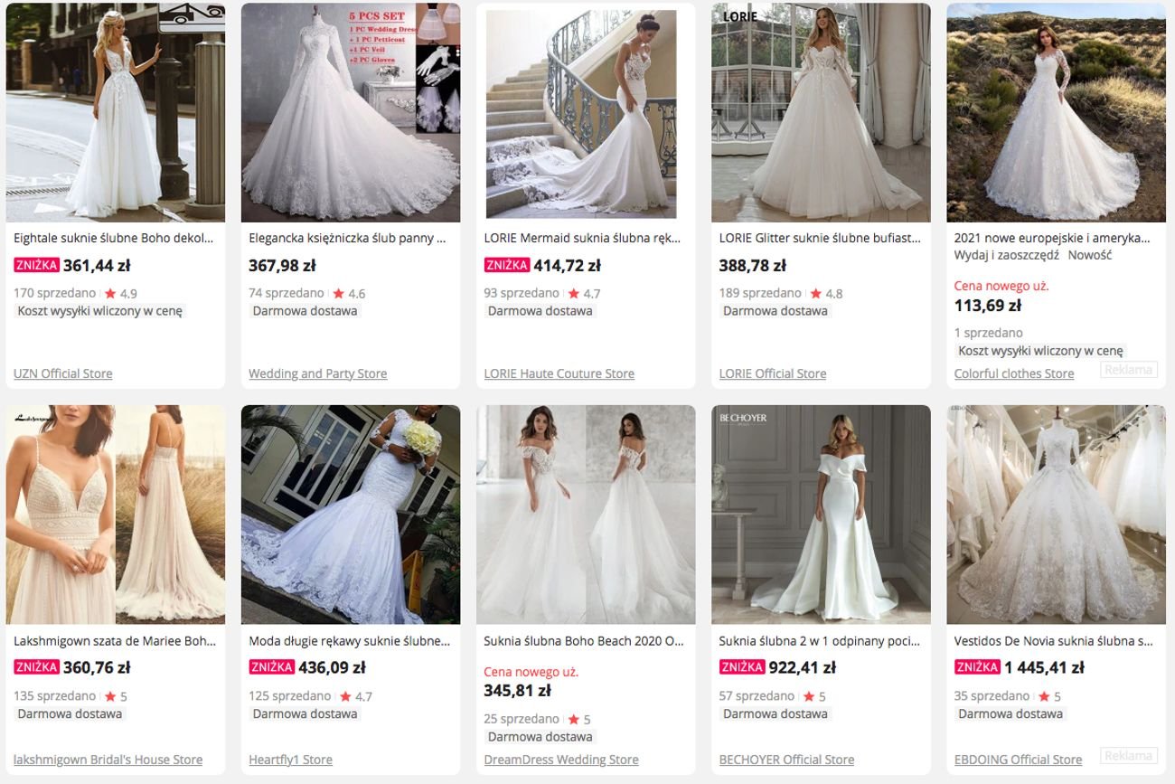 Suknie ślubne na AliExpress