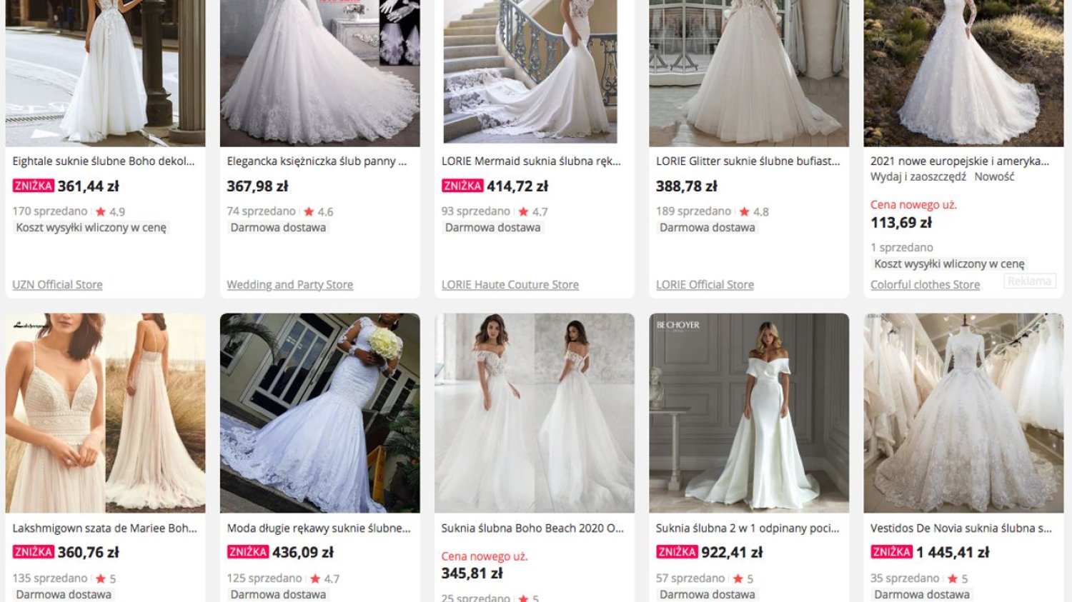 Suknie ślubne na AliExpress