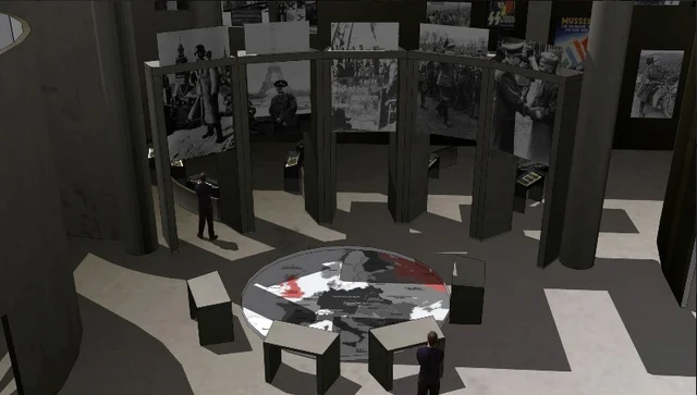 Wizualizacja wystawy głównej Muzeum II Wojny Światowej, blok "Groza wojny".