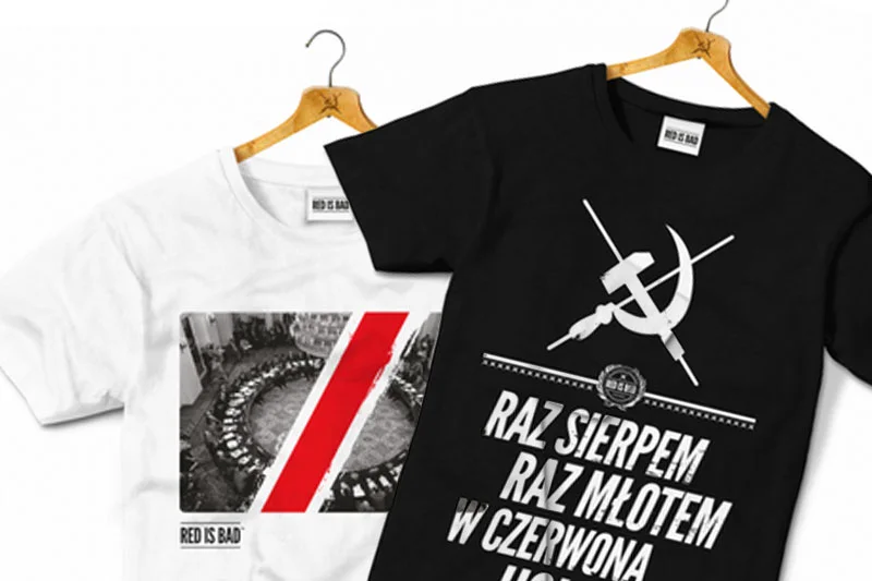Popularne koszulki prawicowej marki Red is Bad.