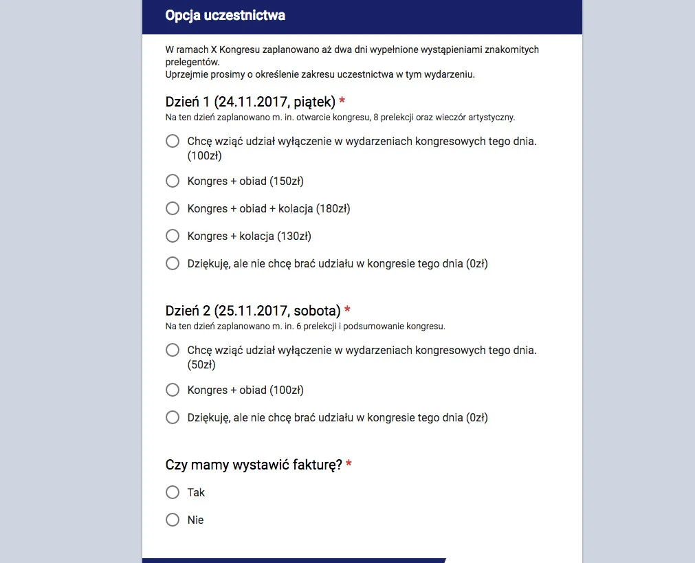 Cennik X KOngresu Międzynarodowego WSKSIM w Toruniu.