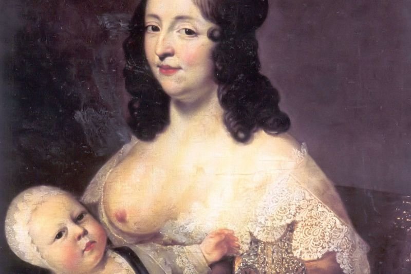 Obraz Charlesa Beaubruna przedstawiający przyszłego króla Ludwika XIV z mamką.