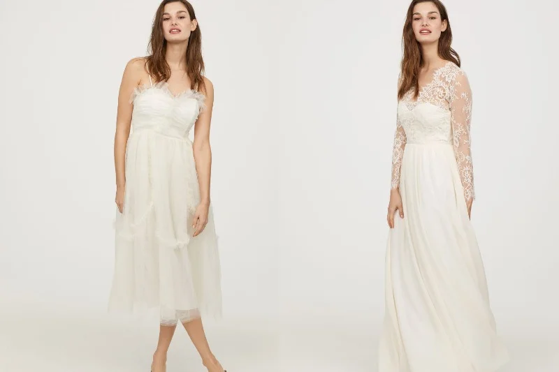 Sukienki ślubne z H&M są modne, a ich ceny rozsądne. Krótka sukienka: 599 zł, długa: 799 zł