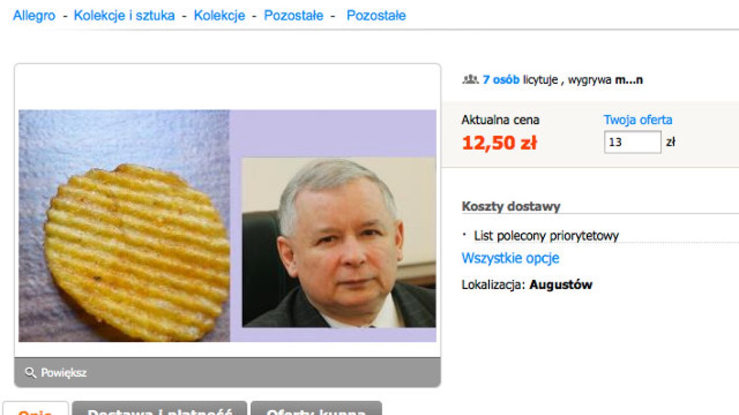 Na Allegro można kupić chipsa "podobnego do pana Kaczyńskiego"