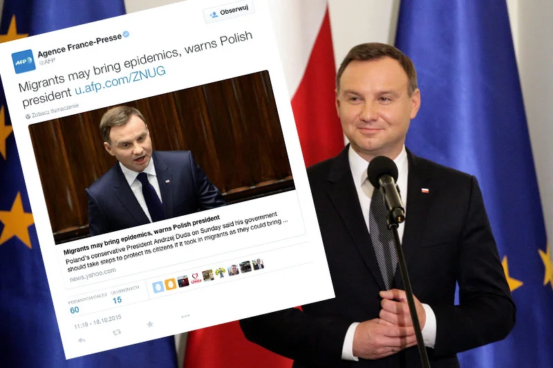 W świat poszły słowa prezydenta Andrzeja Dudy o tym, iż nie dziwią go obawy Jarosława Kaczyńskiego, że migranci mogą przynieść epidemie.