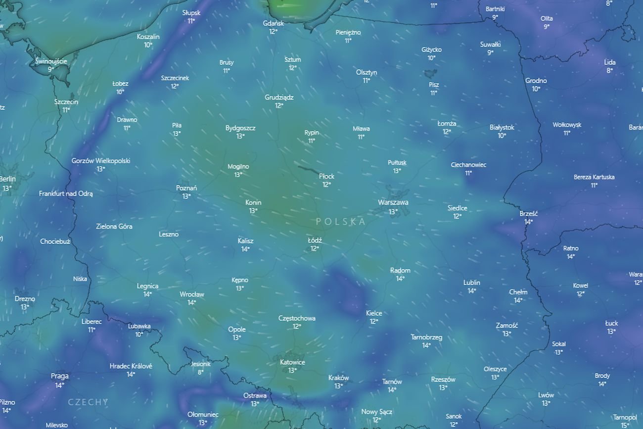 Mapa przedstawia prognozowaną pogodę w Polsce w dniu 1 maja 2022 r.