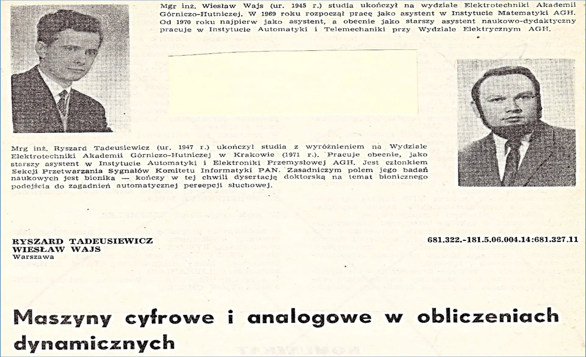 Strona tytułowa mojej pierwszej publikacji z profesorem Wajsem, wdanej w 1974 roku. Potem takich wspólnych publikacji były dziesiątki!