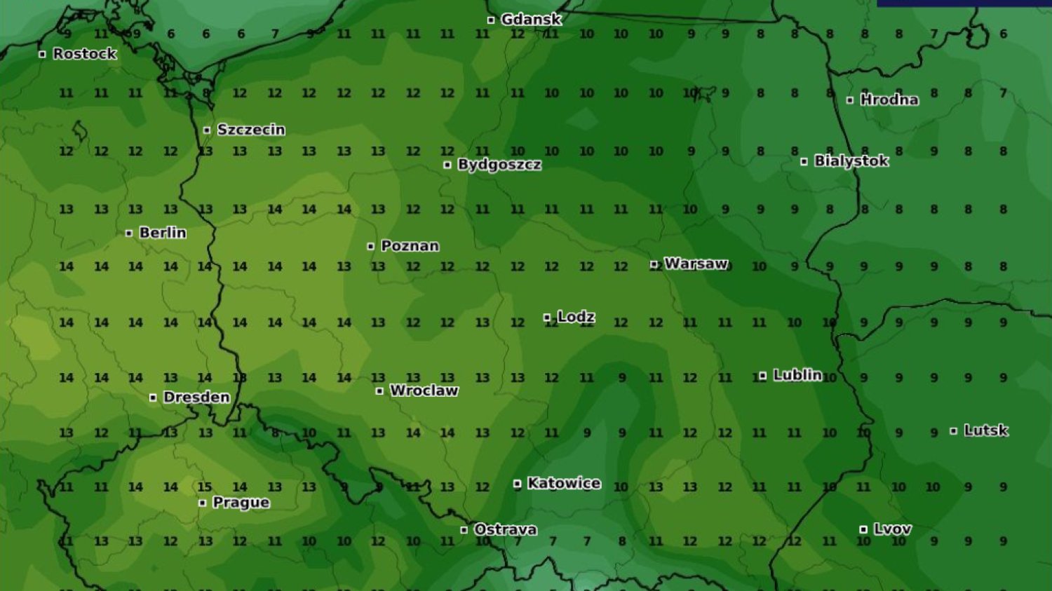 Czeka nas raptowny wzrost temperatury. Na grafice prognoza maksymalnej temperatury w niedzielę 9 marca.
