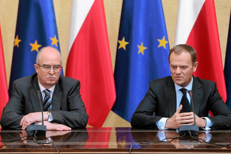 Andrzej Seremet i Donald Tusk na konferencji w KPRM