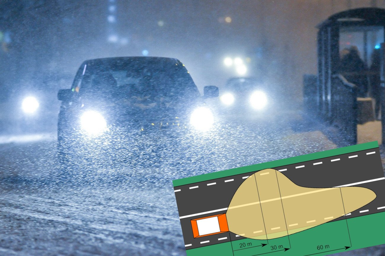 Jak działają światła mijania? Snop światła skierowany jest bardziej ku poboczu drogi.