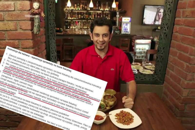 Ten pewnie jeszcze nie przeczytał dekalogu kelnera napisanego przez  Ministerstwo Finansów.