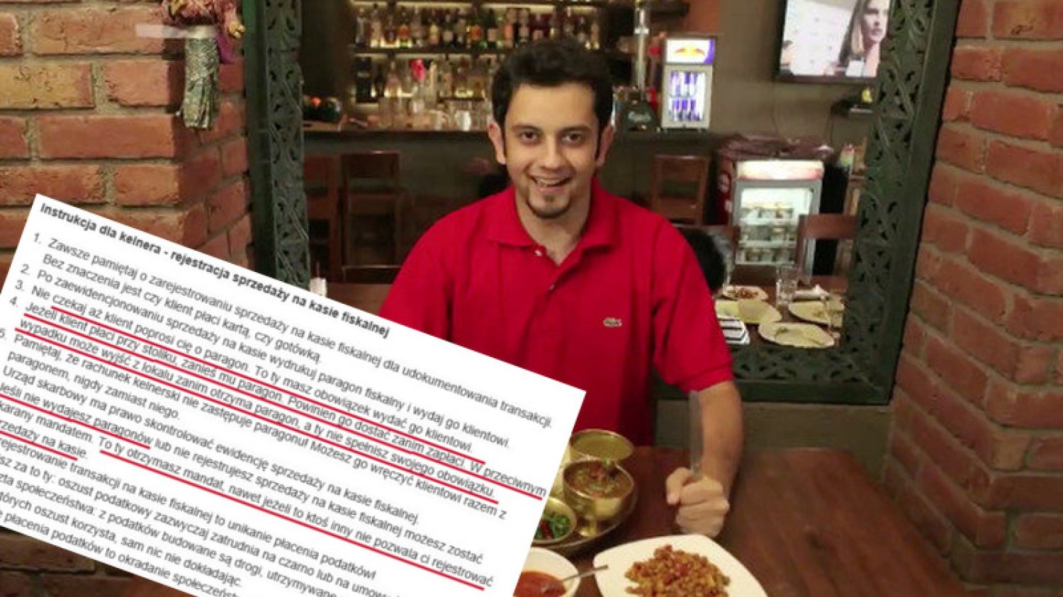 Ten pewnie jeszcze nie przeczytał dekalogu kelnera napisanego przez  Ministerstwo Finansów.