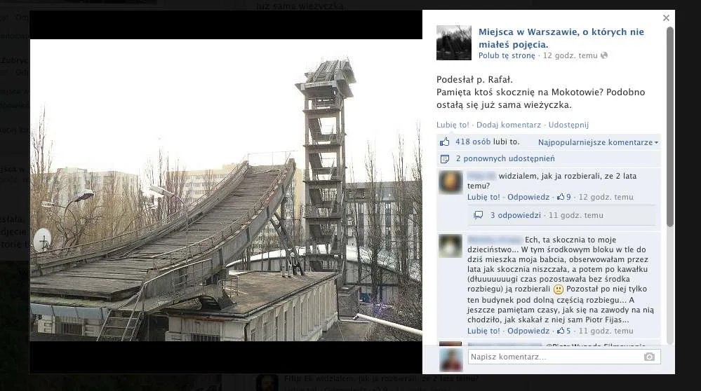 Stara skocznia narciarska na Mokotowie, która już praktycznie nie istnieje.