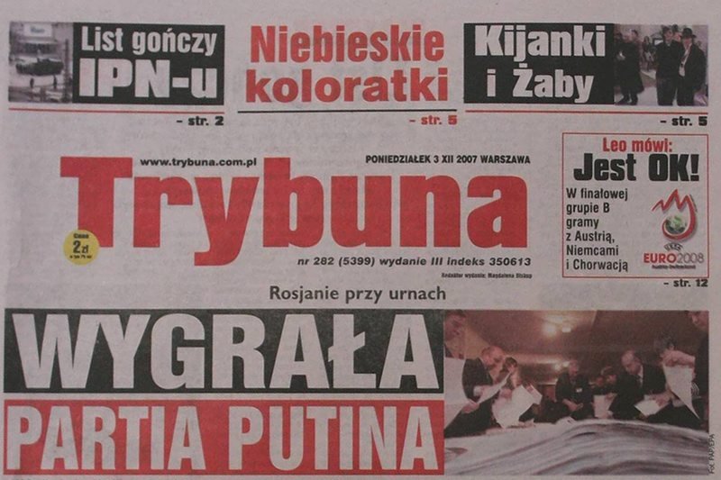 Pierwsza strona "Trybuny" z 3 grudnia 2007 roku. 1 maja gazeta ma zostać reaktywowana pod tytułem "Dziennik Trybuna".