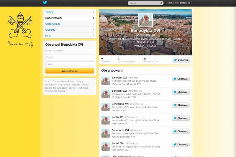 Oficjalny profil Benedykta XVI na Twitterze dostępny jest też w polskiej wersji językowej.