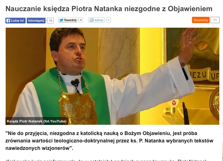 Nauczanie księdza Natanka niezgodne z Objawieniem