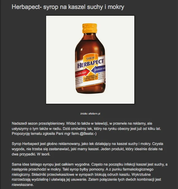 Fragment recenzji reklamy syropu Herbapec