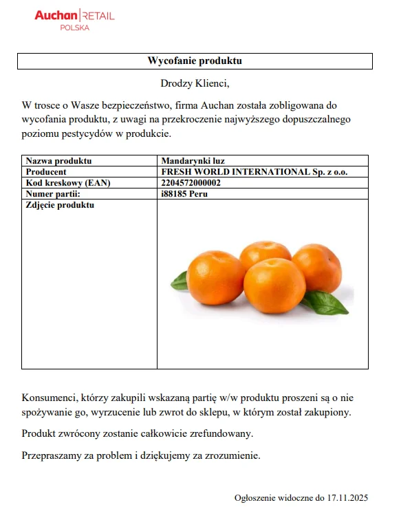 Auchan wycofuje popularne produkty. Jest pilny komunikat do klientów Auchan wycofuje popularne produkty. Jest pilny komunikat do klientów