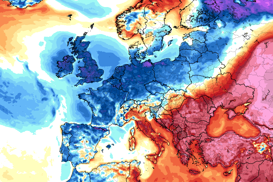 Prognozowana anomalia temperatury 15 marca w sobotę.