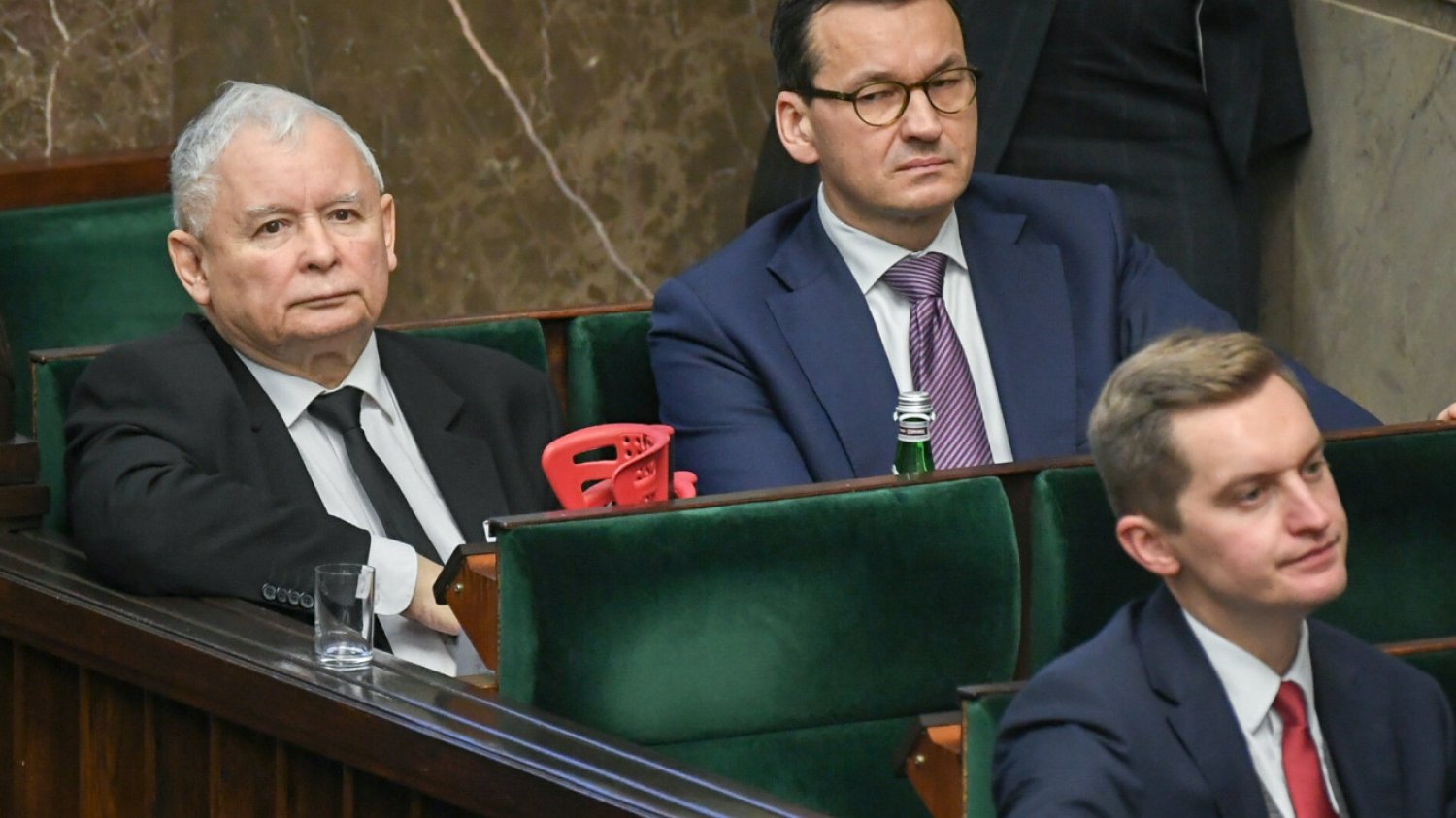 Od lewej: Jarosław Kaczyński, Mateusz Morawiecki i Sebastian Kaleta