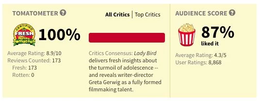 "Lady Bird" nie ma ani jednej negatywnej recenzji.