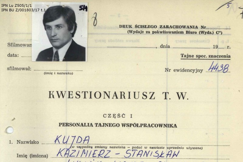 Kujda oficjalnie współpracował z SB dziewięć lat. Realnie znacznie krócej.