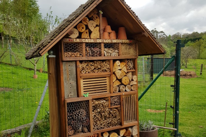 Niektóre domki dla owadów to artystyczne konstrukcje. Tu: hotelik na farmie La CasaRoja w Hiszpanii.