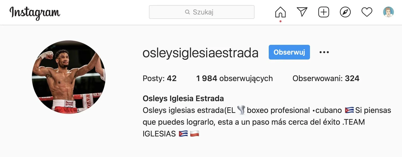 Polska flaga obecna na IG kubańskiego pięściarza.