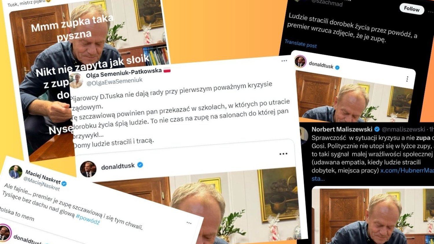 Prawica postanowiła skrytykować premiera Tuska za zjedzenie zupy.