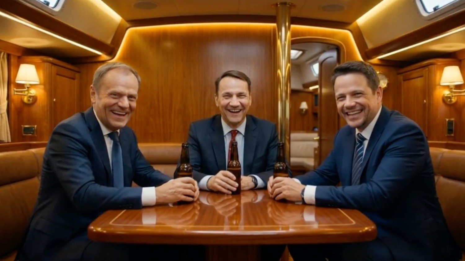 PiS odgrywa się Mentzenowi za filmik AI. Donald Tusk, Radosław Sikorski, Rafał Trzaskowski
