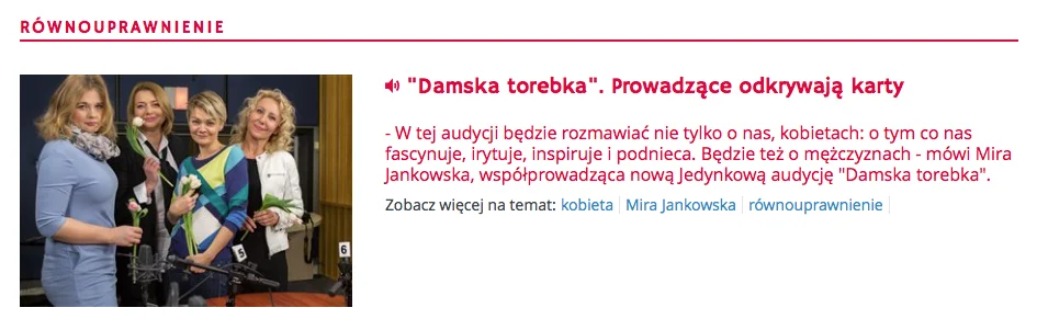 Czy rzeczywiście dyskusje w "Damskiej torebce" będą dotyczyć równouprawnienia? Można wątpić
