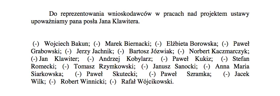 Lista posłów, którzy złożyli projekt ustawy antyinvitrowej.