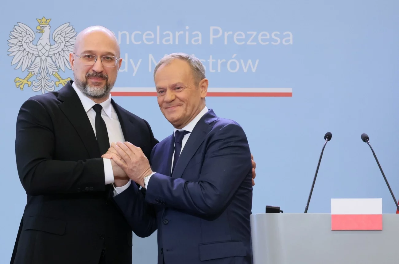 Premierzy Denys Szmyhal i Donald Tusk podczas spotkania w Warszawie (28.03.2024). Premierzy Denys Szmyhal i Donald Tusk podczas spotkania w Warszawie (28.03.2024).
