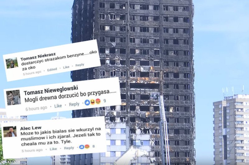 Pod doniesieniami o pożarze londyńskiego wieżowca, oprócz wyrazów współczucia można znaleźć także takie wypowiedzi.