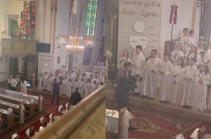 Nagranie z komunii w Rozogach zamieszczone na TikToku szybko zyskało popularność.