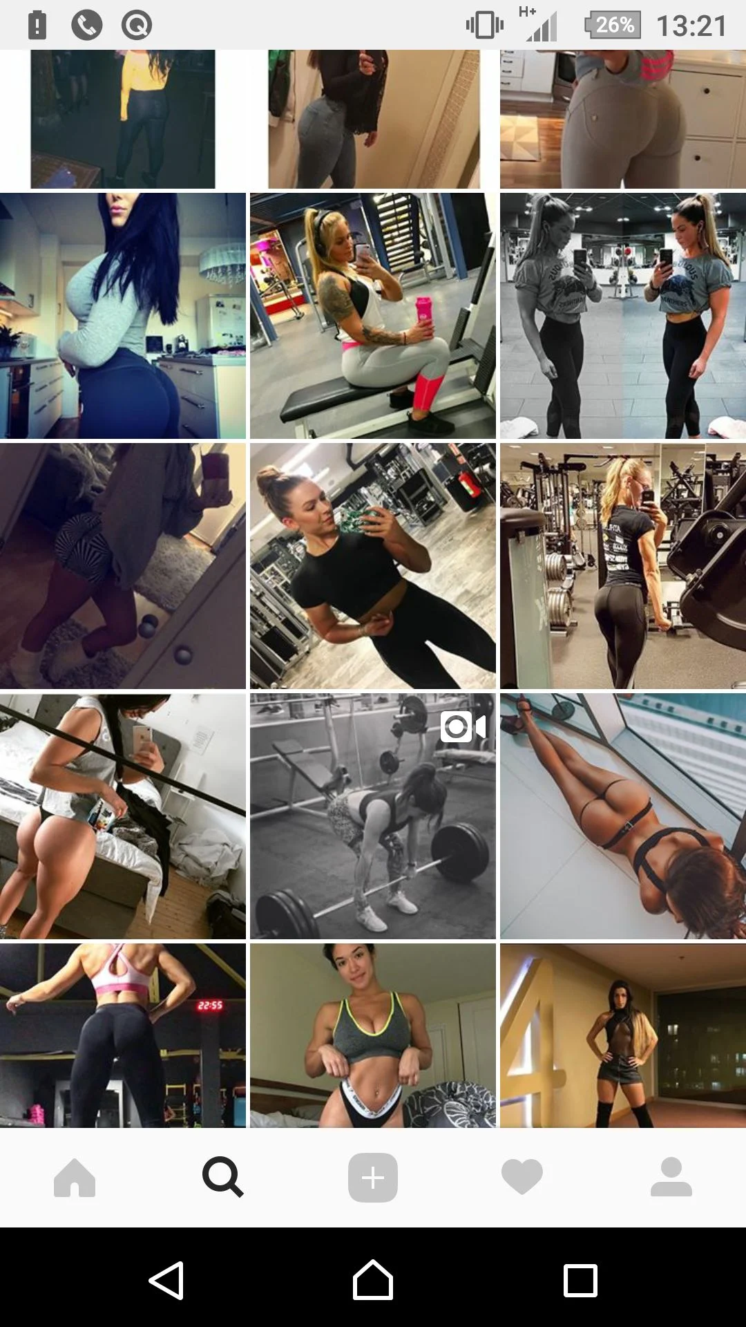 Tak wygląda Instagram po wpisaniu hashtaga #fitass.