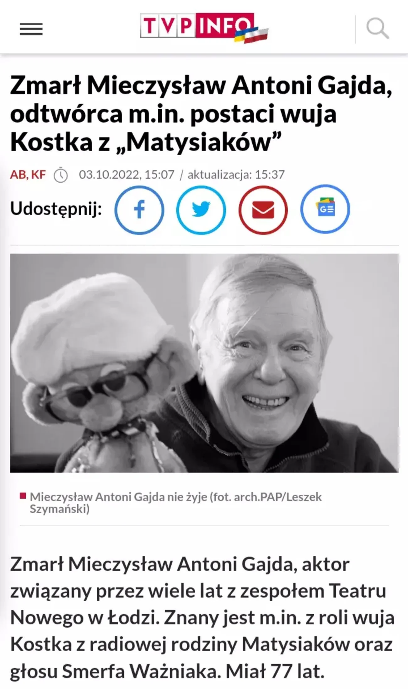 Przykra wpadka ws. śmierci cenionego aktora. TVP pomyliło go z kimś innym
