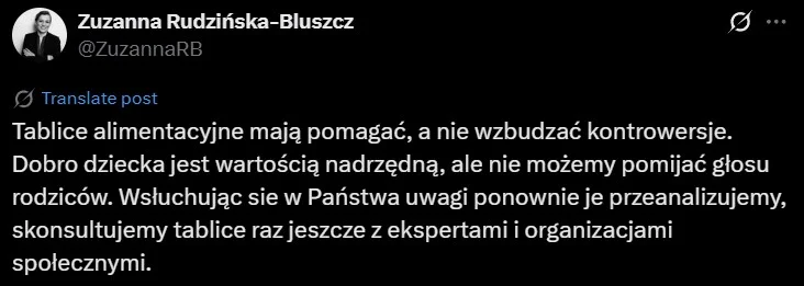 Tablice alimentacyjne zniknęły ze stron. Kontrowersyjny cennik do poprawy Tablice alimentacyjne zniknęły ze stron. Kontrowersyjny cennik do poprawy