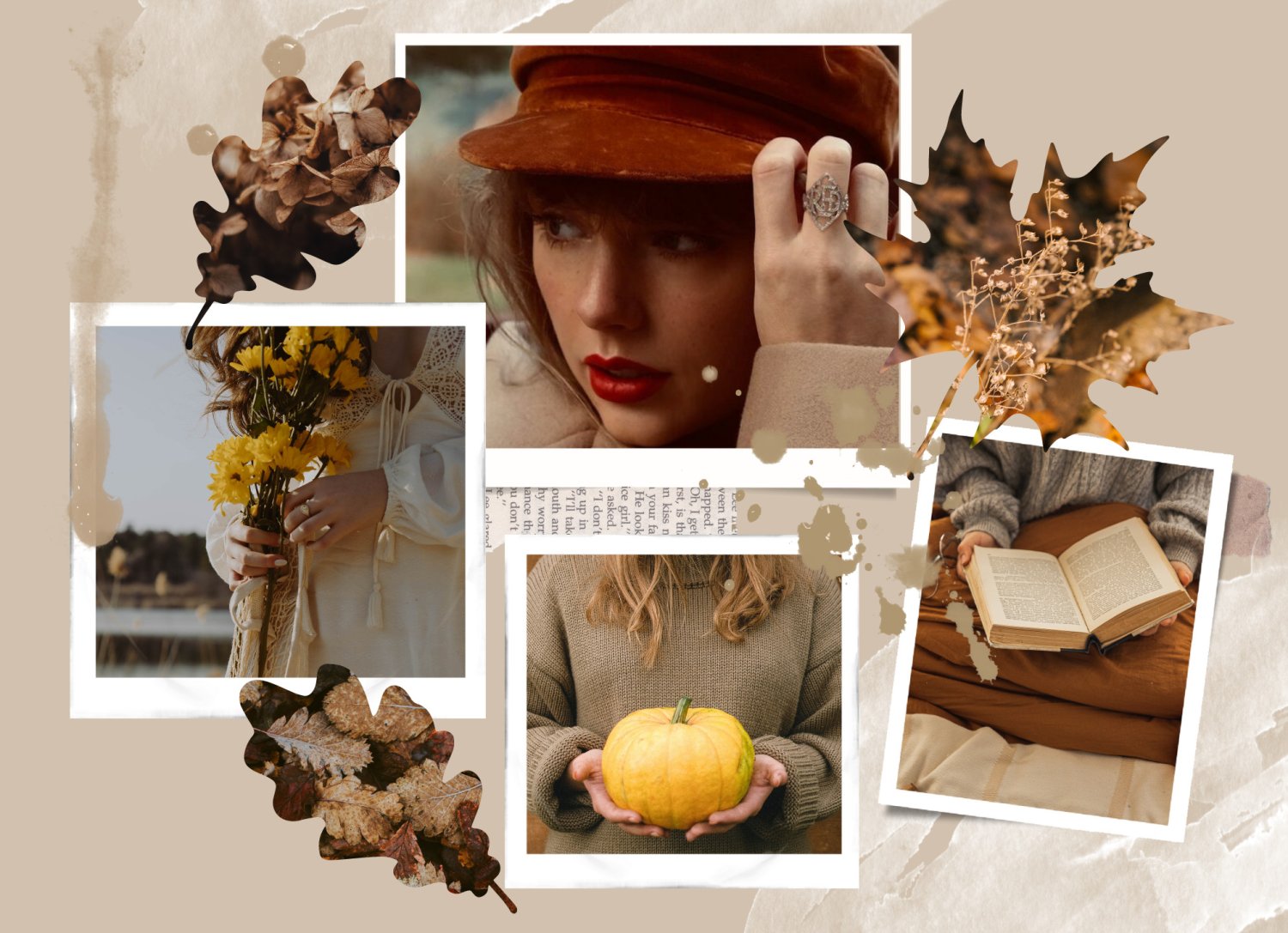 kolaż o jesieni z Taylor Swift